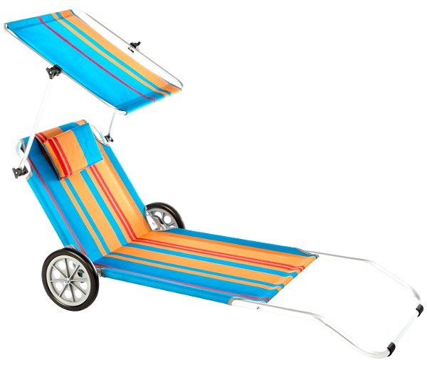 Tumbona de playa con parasol y ruedas