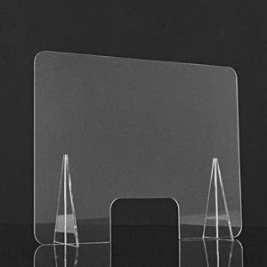 Metacrilato Transparente de 3 mm Pantalla con Ventanilla Mampara Protectora de 70 x 50 cm para Mostrador y Escritorio de Oficina Sobremesa con Soportes 